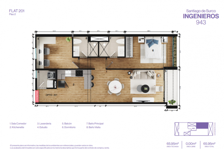 Plano del modelo 201 del proyecto INGENIEROS 943 en Santiago De Surco