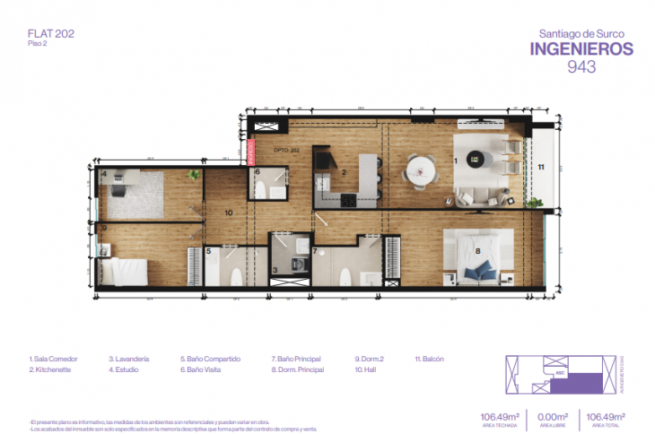 Plano del modelo 202 del proyecto INGENIEROS 943 en Santiago De Surco