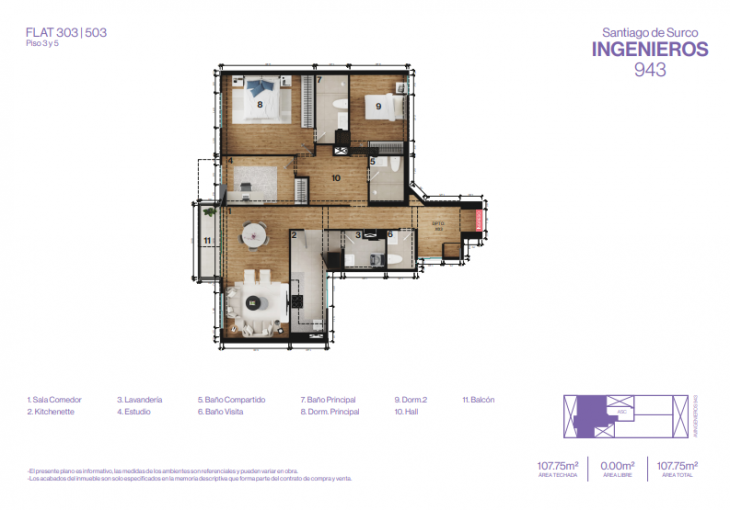 Plano del modelo 503 del proyecto INGENIEROS 943 en Santiago De Surco