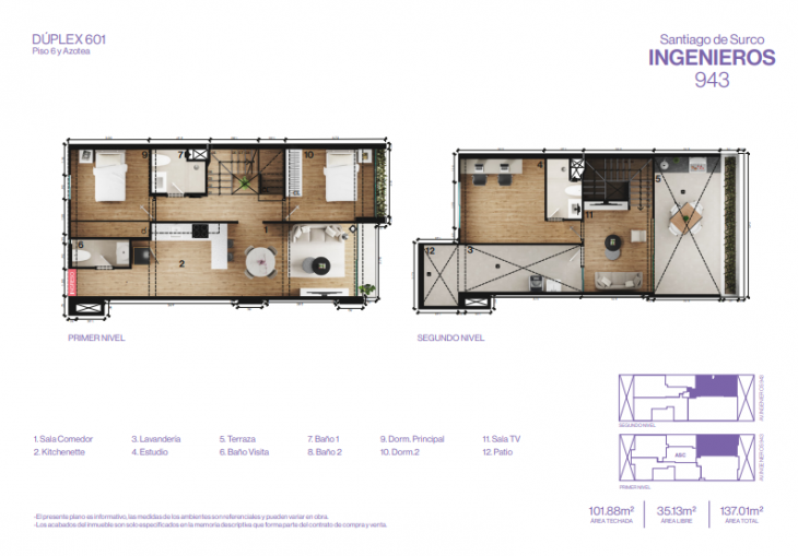 Plano del modelo 601 del proyecto INGENIEROS 943 en Santiago De Surco