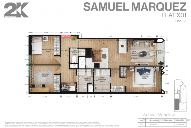 Plano del modelo X01 del proyecto SAMUEL MARQUEZ 231 en Miraflores