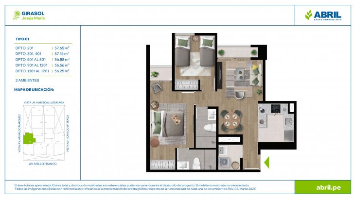 Plano del modelo GIR X01 del proyecto Girasol en Jesus Maria