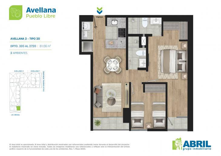 Plano del modelo AVE-2-X20 del proyecto Avellana en Pueblo Libre