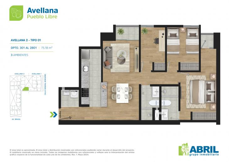 Plano del modelo AVE-2-X01 del proyecto Avellana en Pueblo Libre