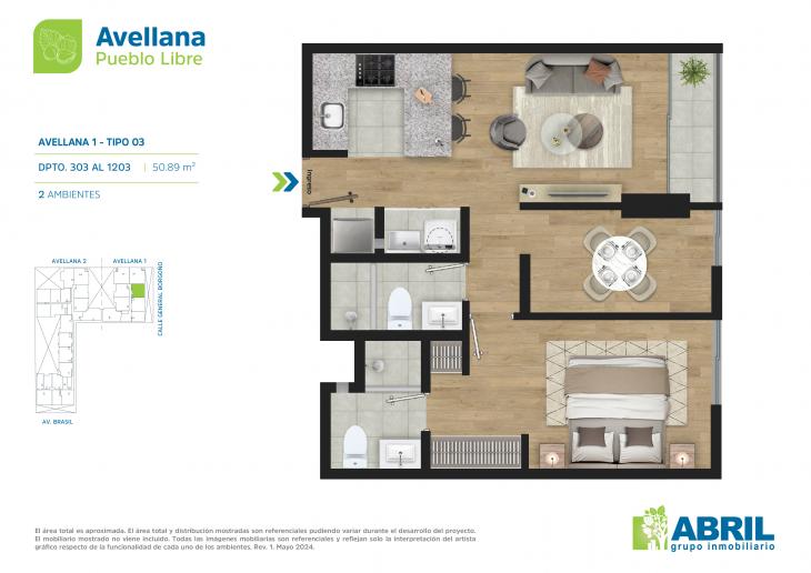 Plano del modelo AVE-1-X03 del proyecto Avellana en Pueblo Libre