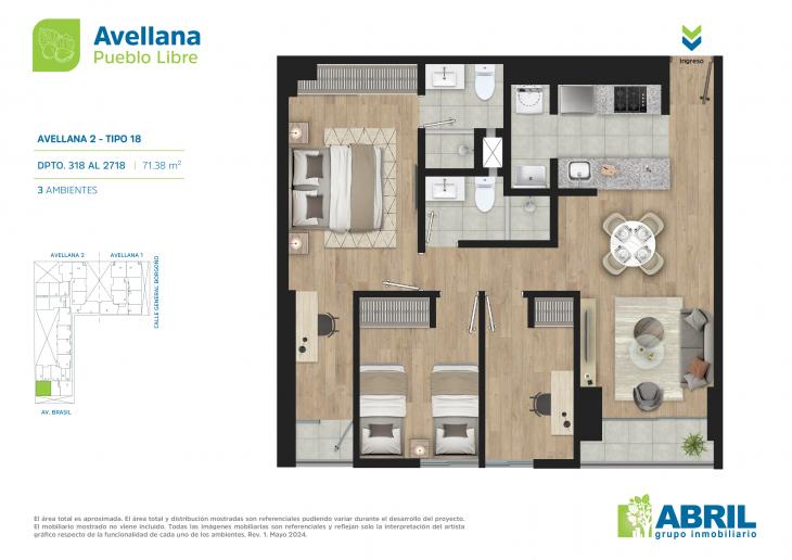 Plano del modelo AVE-2-X18 del proyecto Avellana en Pueblo Libre