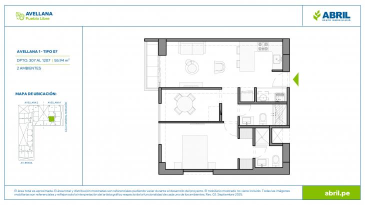 Plano del modelo AVE-1-X07 del proyecto Avellana en Pueblo Libre