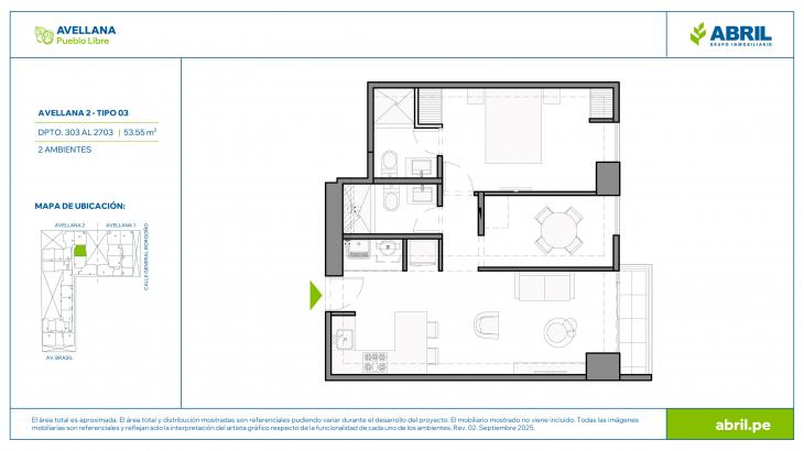Plano del modelo AVE-2-X03 del proyecto Avellana en Pueblo Libre