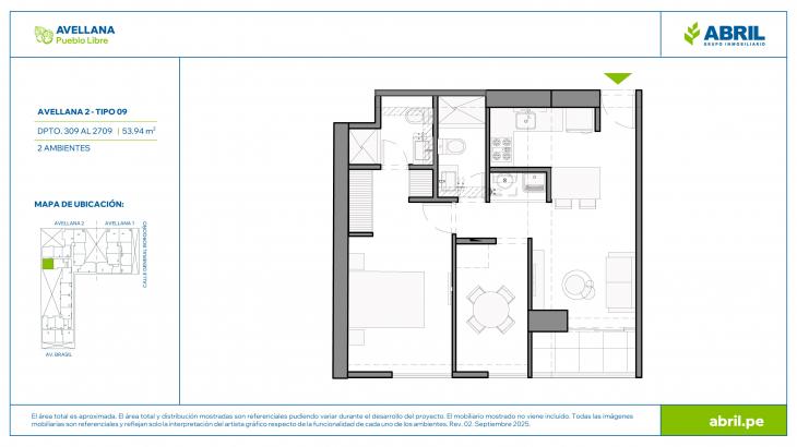 Plano del modelo AVE-2-X09 del proyecto Avellana en Pueblo Libre