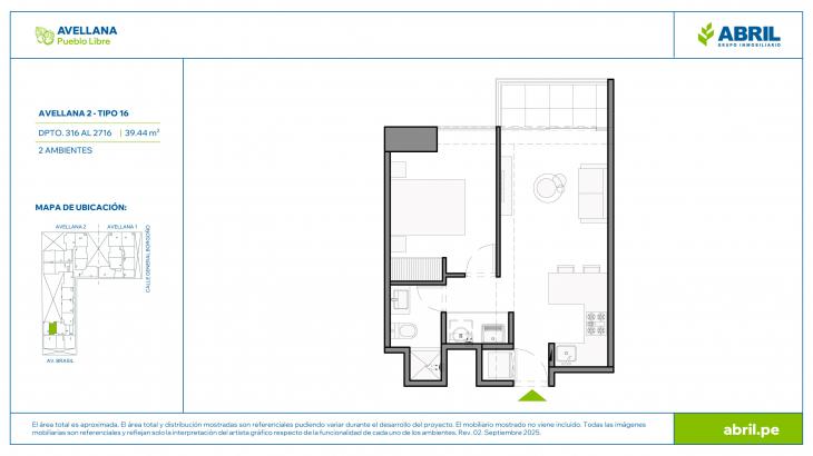 Plano del modelo AVE-2-X16 del proyecto Avellana en Pueblo Libre