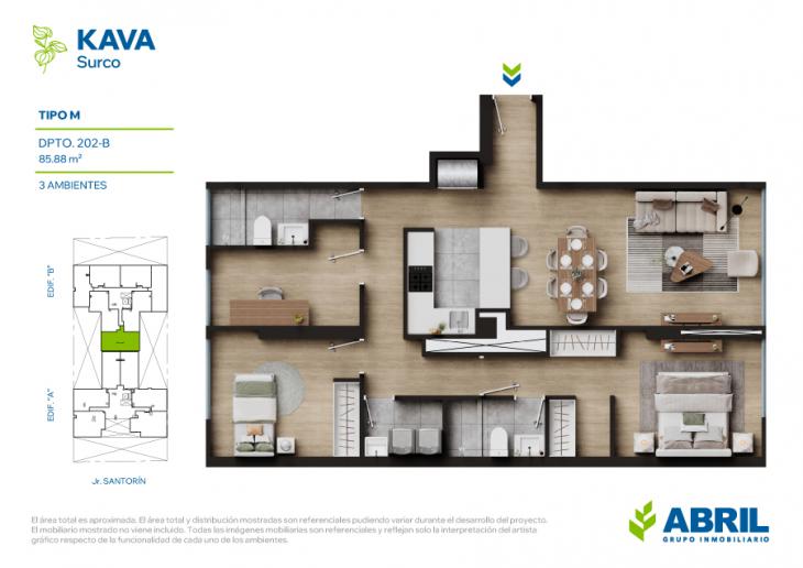 Plano del modelo TIPO M del proyecto KAVA en Santiago De Surco