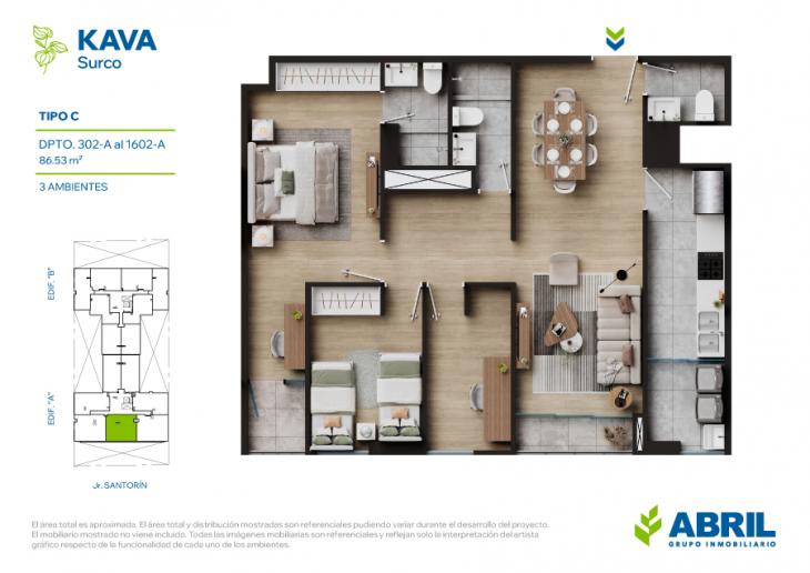 Plano del modelo TIPO C del proyecto KAVA en Santiago De Surco