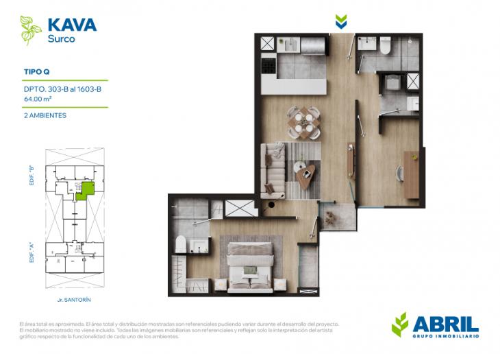 Plano del modelo TIPO Q del proyecto KAVA en Santiago De Surco
