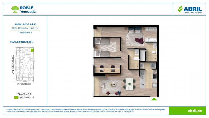 Plano del modelo ROB-2-X01 del proyecto Roble en Cercado De Lima