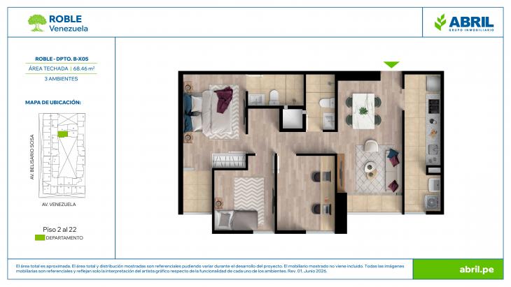 Plano del modelo ROB-1-X07 del proyecto Roble en Cercado De Lima