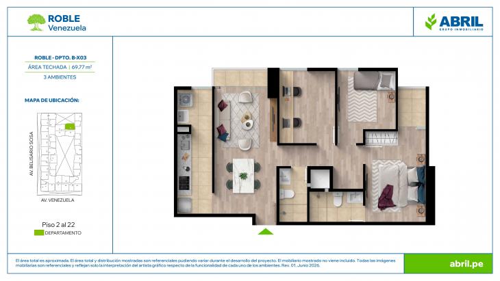Plano del modelo ROB-2-X03 del proyecto Roble en Cercado De Lima