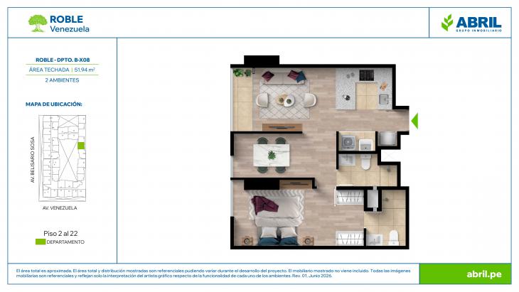 Plano del modelo ROB-2-X08 del proyecto Roble en Cercado De Lima