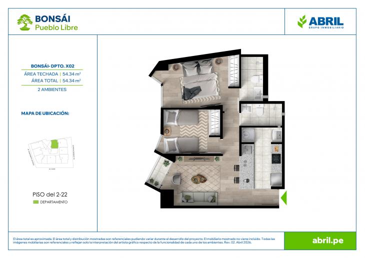 Plano del modelo BON-X02 del proyecto Bonsái en Pueblo Libre