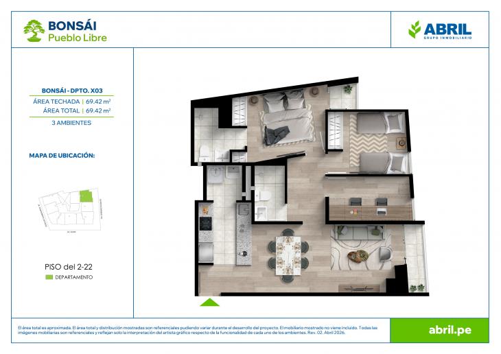 Plano del modelo BON-X03 del proyecto Bonsái en Pueblo Libre