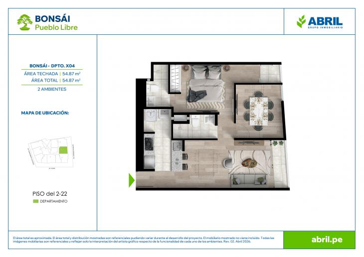 Plano del modelo BON-X04 del proyecto Bonsái en Pueblo Libre