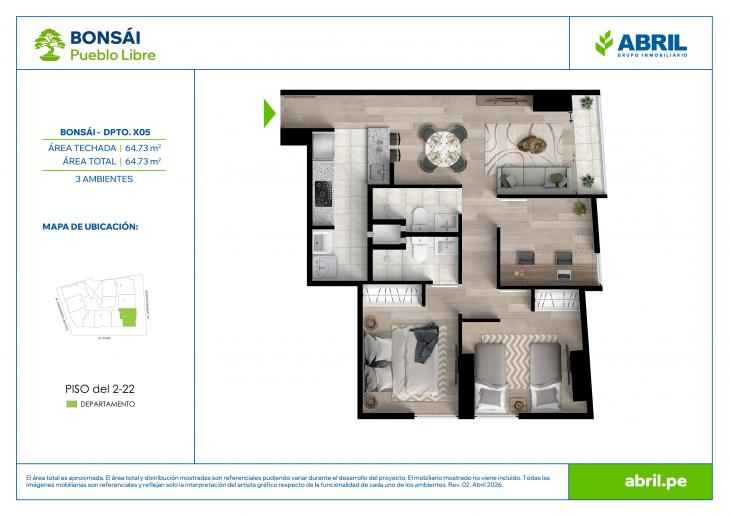Plano del modelo BON-X05 del proyecto Bonsái en Pueblo Libre