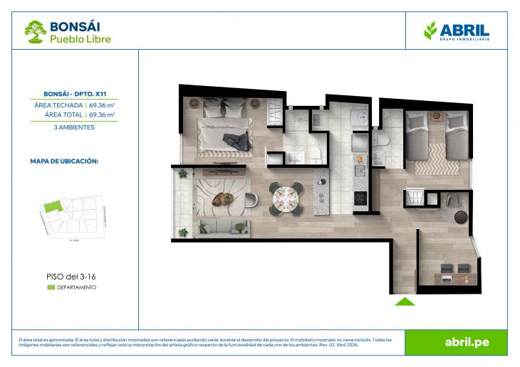 Plano del modelo BON-X11A del proyecto Bonsái en Pueblo Libre