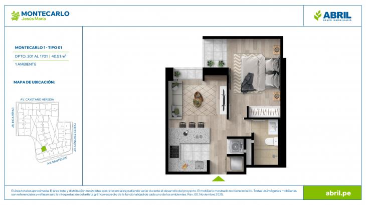 Plano del modelo MC-1-X01 del proyecto MONTECARLO en Jesus Maria