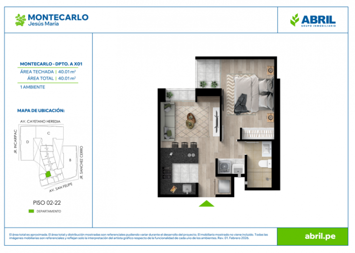 Plano del modelo MC-1-X01 del proyecto MONTECARLO en Jesus Maria