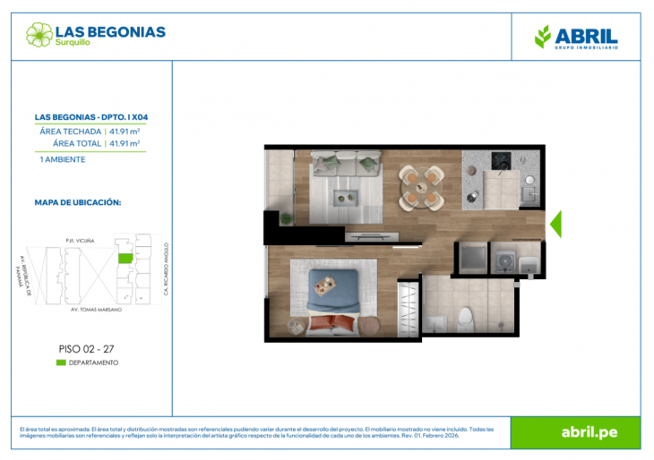 Plano del modelo LB-I-X04 del proyecto Las Begonias en Surquillo