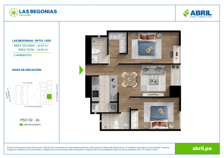 Plano del modelo LB-I-X09 del proyecto Las Begonias en Surquillo