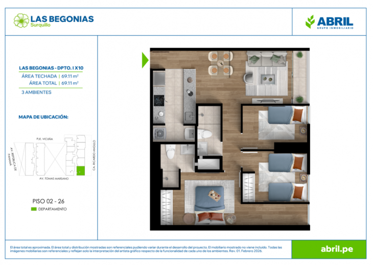 Plano del modelo LB-I-X10 del proyecto Las Begonias en Surquillo