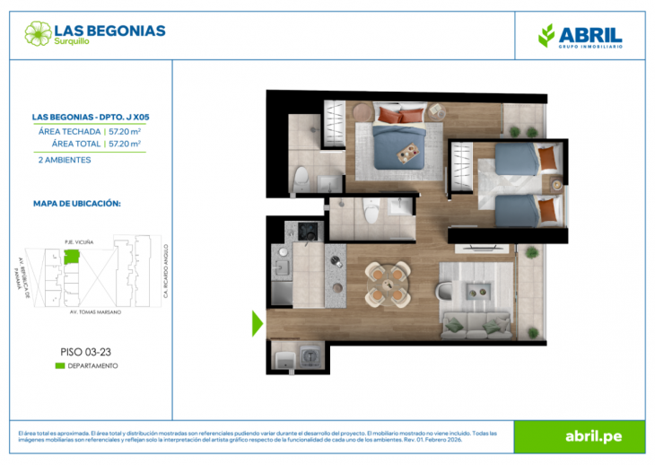 Plano del modelo LB-J-X05 del proyecto Las Begonias en Surquillo