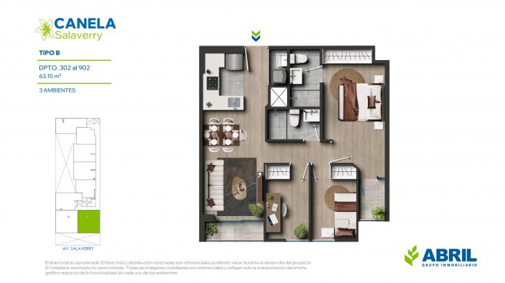 Plano del modelo B del proyecto Canela en Magdalena Del Mar
