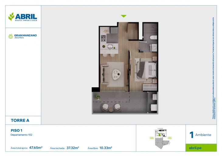 Plano del modelo SFP-A-102 del proyecto Gran Manzano en Jesus Maria