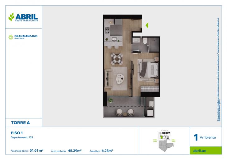 Plano del modelo SFP-A-103 del proyecto Gran Manzano en Jesus Maria