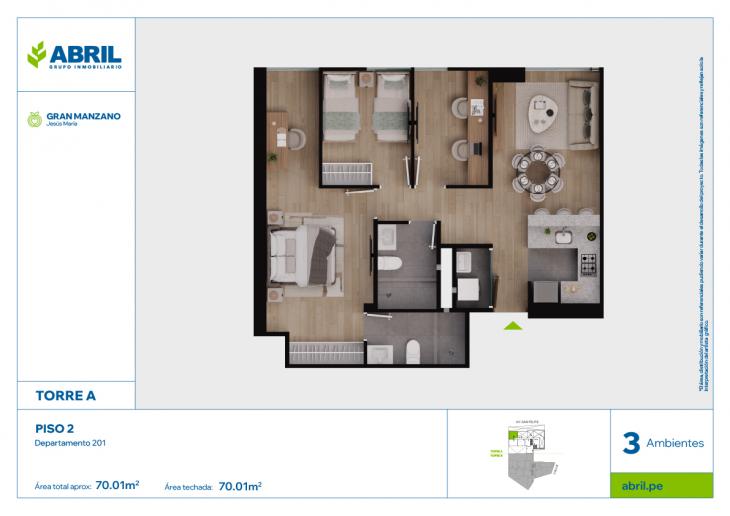 Plano del modelo SFP-A-201 del proyecto Gran Manzano en Jesus Maria