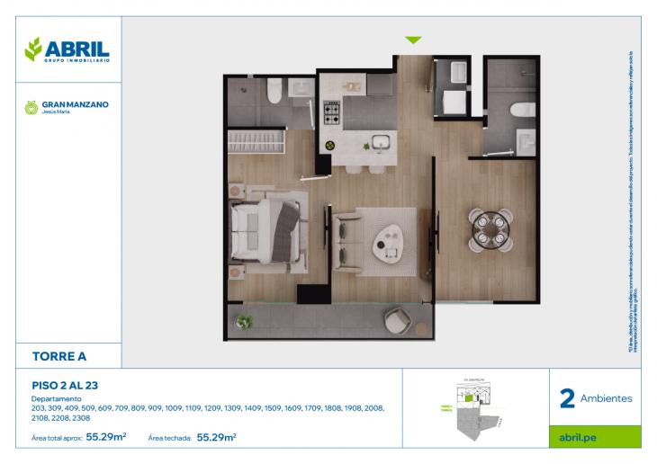 Plano del modelo SFP-A-203, 309-1709, 1808-2308 del proyecto Gran Manzano en Jesus Maria