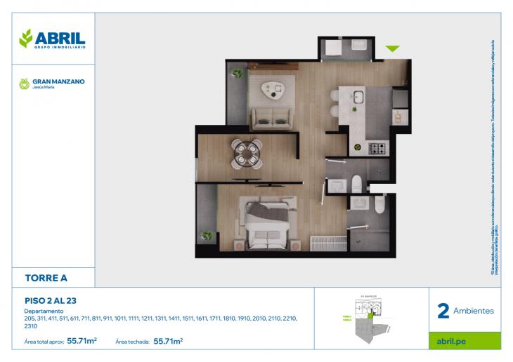 Plano del modelo SFP-A-205, 311-1711, 1810-2310 del proyecto Gran Manzano en Jesus Maria