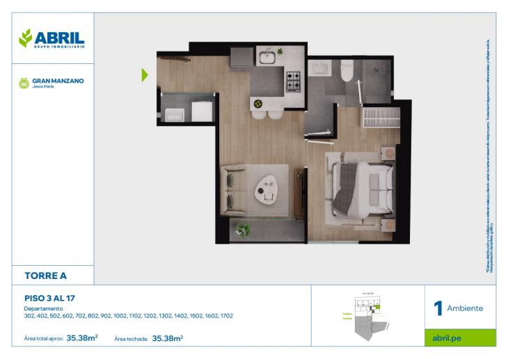 Plano del modelo SFP-A-302 AL 1702 del proyecto Gran Manzano en Jesus Maria