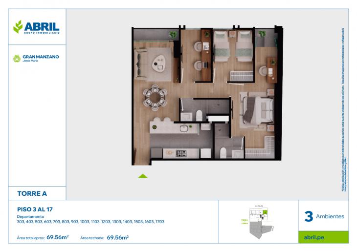 Plano del modelo SFP-A-303 AL 1703 del proyecto Gran Manzano en Jesus Maria
