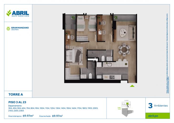 Plano del modelo SFP-A-304-1704, 1803-2303 del proyecto Gran Manzano en Jesus Maria
