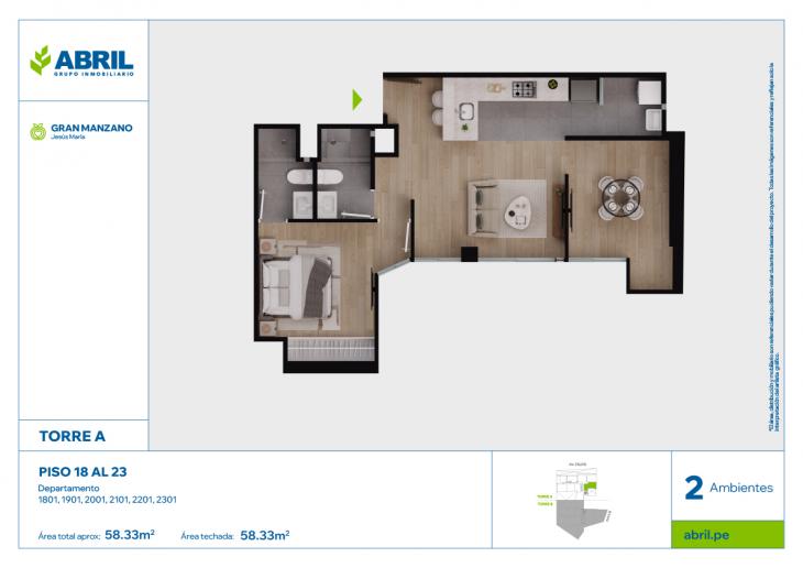 Plano del modelo SFP-A-1801 AL 2301 del proyecto Gran Manzano en Jesus Maria