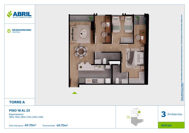 Plano del modelo SFP-A-1802 AL 2302 del proyecto Gran Manzano en Jesus Maria