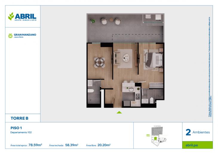 Plano del modelo SFP-B-102 del proyecto Gran Manzano en Jesus Maria