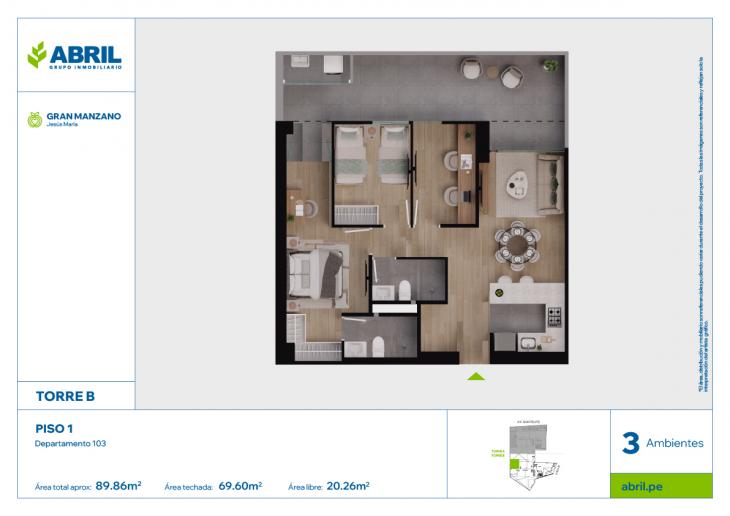 Plano del modelo SFP-B-103 del proyecto Gran Manzano en Jesus Maria