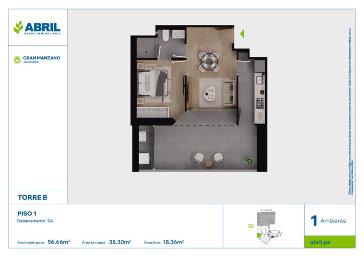 Plano del modelo SFP-B-104 del proyecto Gran Manzano en Jesus Maria