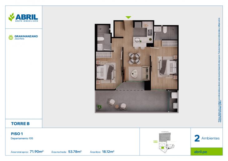 Plano del modelo SFP-B-105 del proyecto Gran Manzano en Jesus Maria