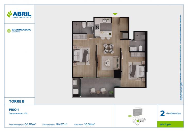 Plano del modelo SFP-B-106 del proyecto Gran Manzano en Jesus Maria