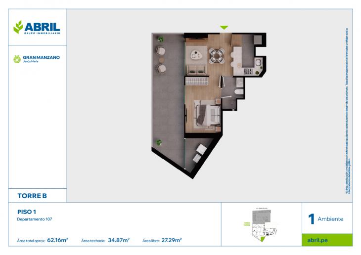 Plano del modelo SFP-B-107 del proyecto Gran Manzano en Jesus Maria
