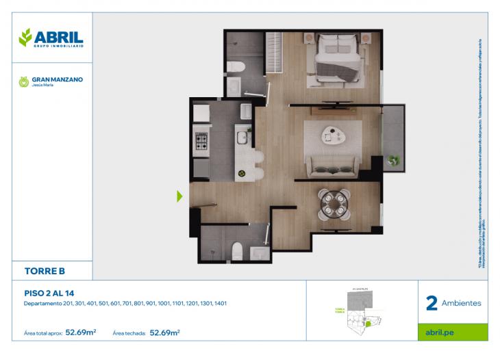 Plano del modelo SFP-B -201 AL 1401 del proyecto Gran Manzano en Jesus Maria